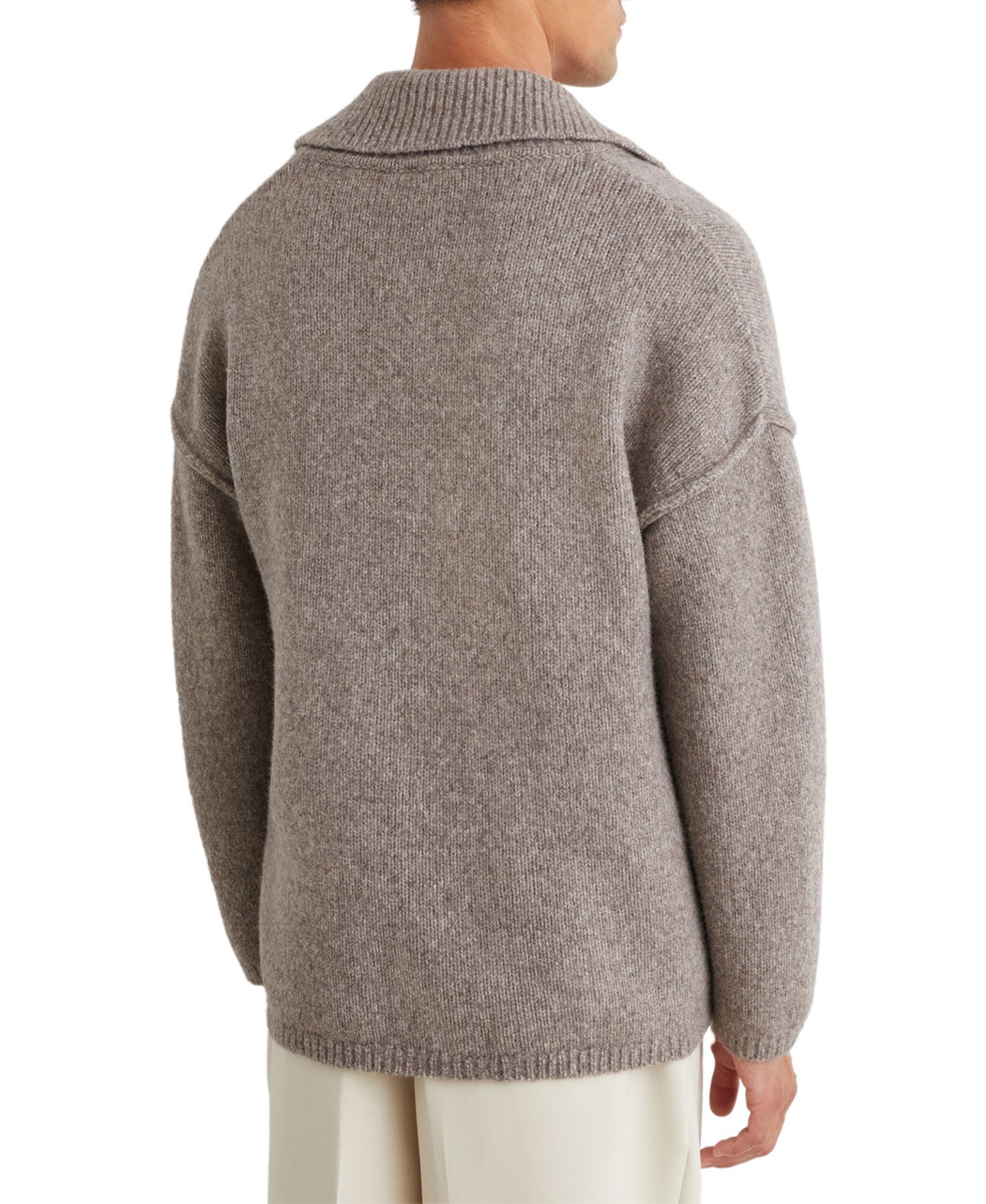 Мужской свитер REISS Vatali Open-Collar Wool-Blend Melange-Knit Pullover, цвет: Серо-коричневый коричневый меланжевый — фото 2
