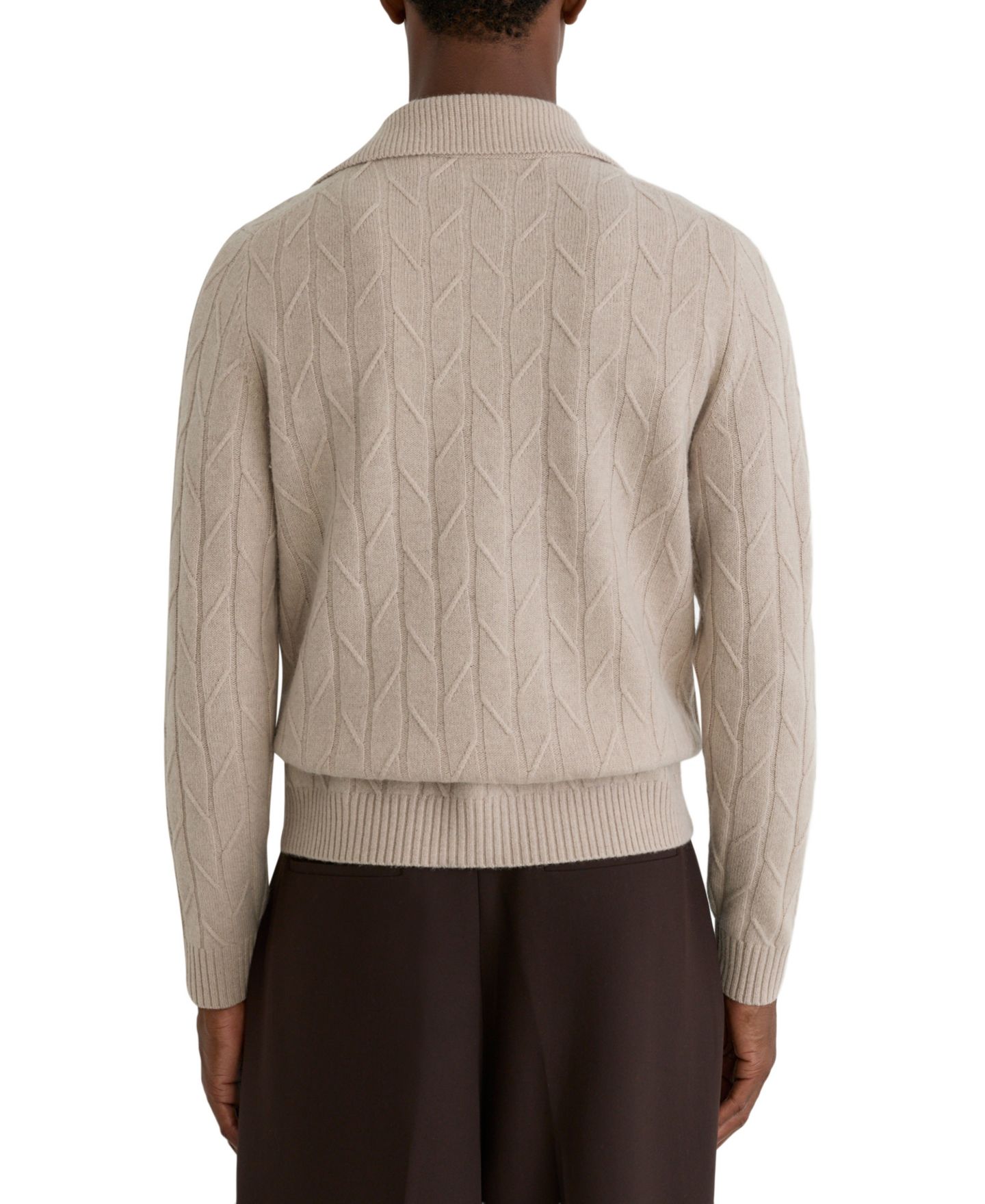 Мужской свитер REISS Half-Button Ribbed Funnel-Neck Cable-Knit Wool, цвет: Овсяный — фото 2
