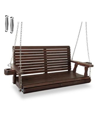 4.5 Ft 2-Person Solid Fir Wood Weather-Resistant Outdoor Porch Swing with Cupholders