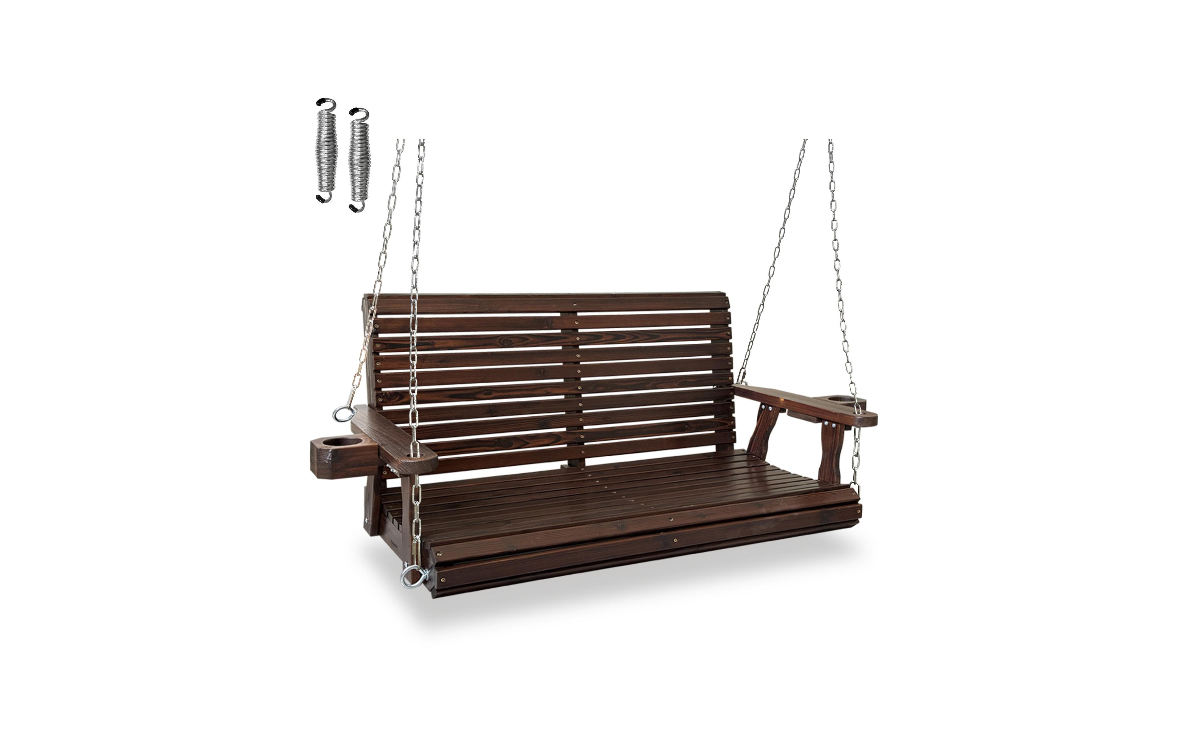 Innovaze 4.5 Ft 2-Person Solid Fir Wood Weather-Resistant Outdoor Porch Swing with Cupholders