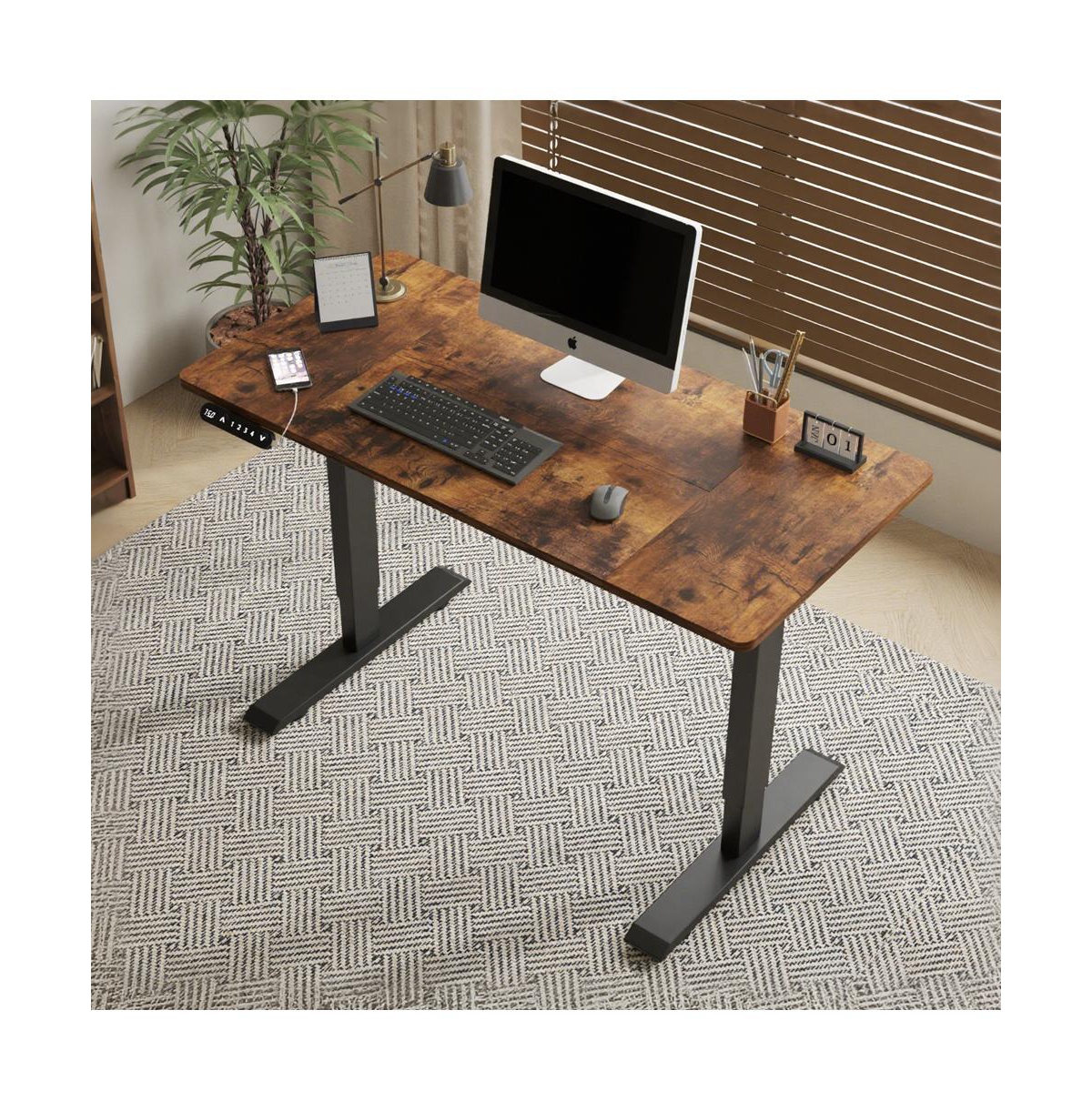 Clihome 55"x24" Double Beam Electric Standing desk Height Adjustable Desk, frame With Sliced Board