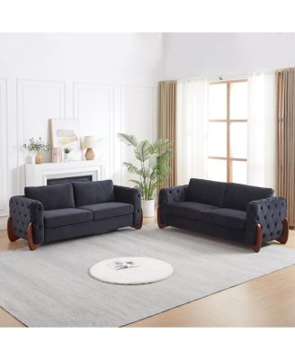  84" Classic Velvet Button-Tufted Sofa with Curved Legs (2-Piece Set
