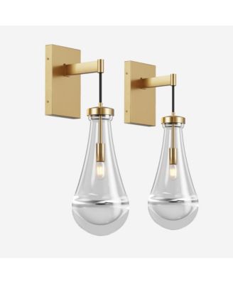 Modern 2 Light Wall Sconces with Handblown Raindrop Glass Shade Set of 2
