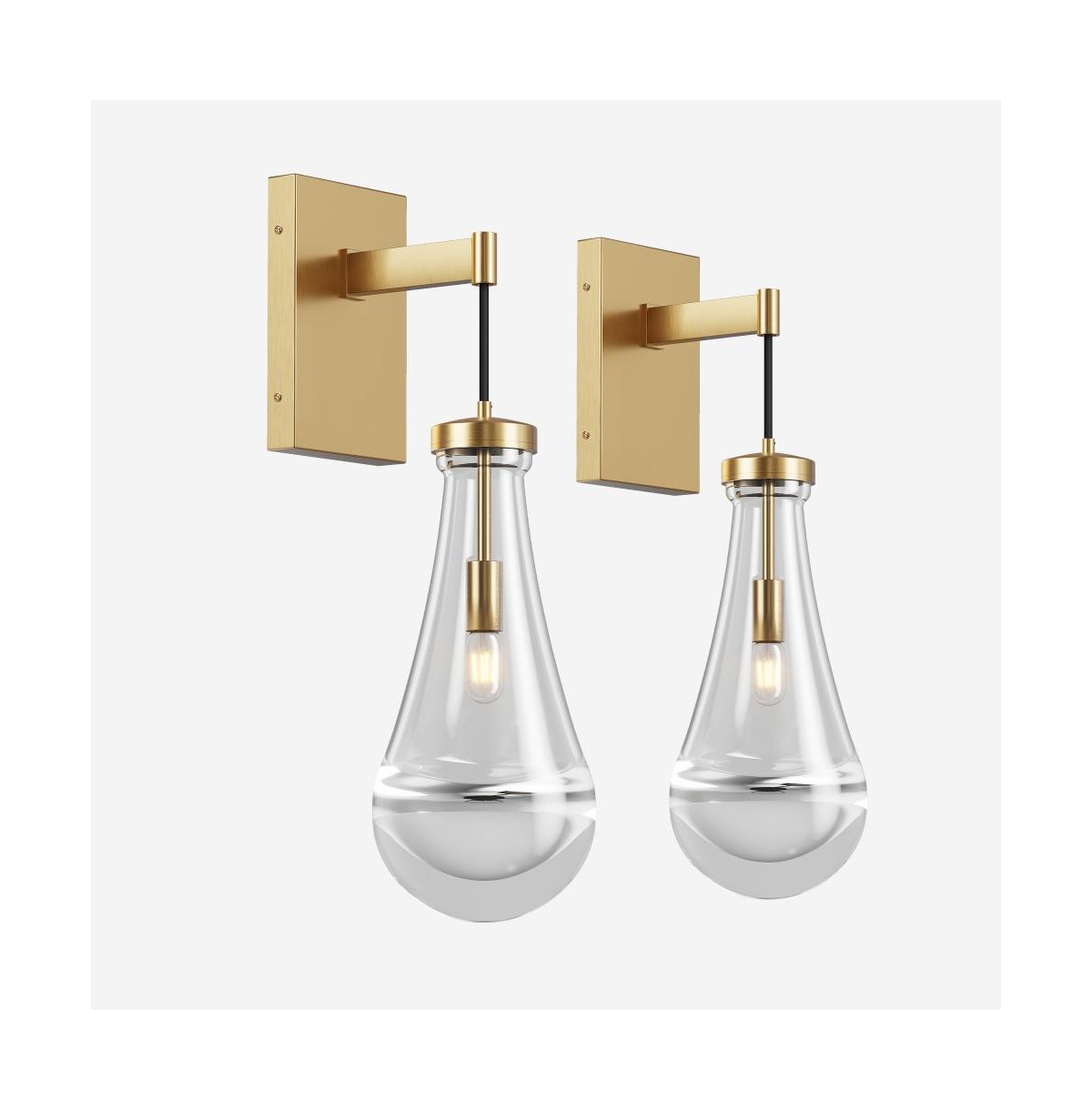 Busdays Modern 2 Light Wall Sconces with Handblown Raindrop Glass Shade Set of 2
