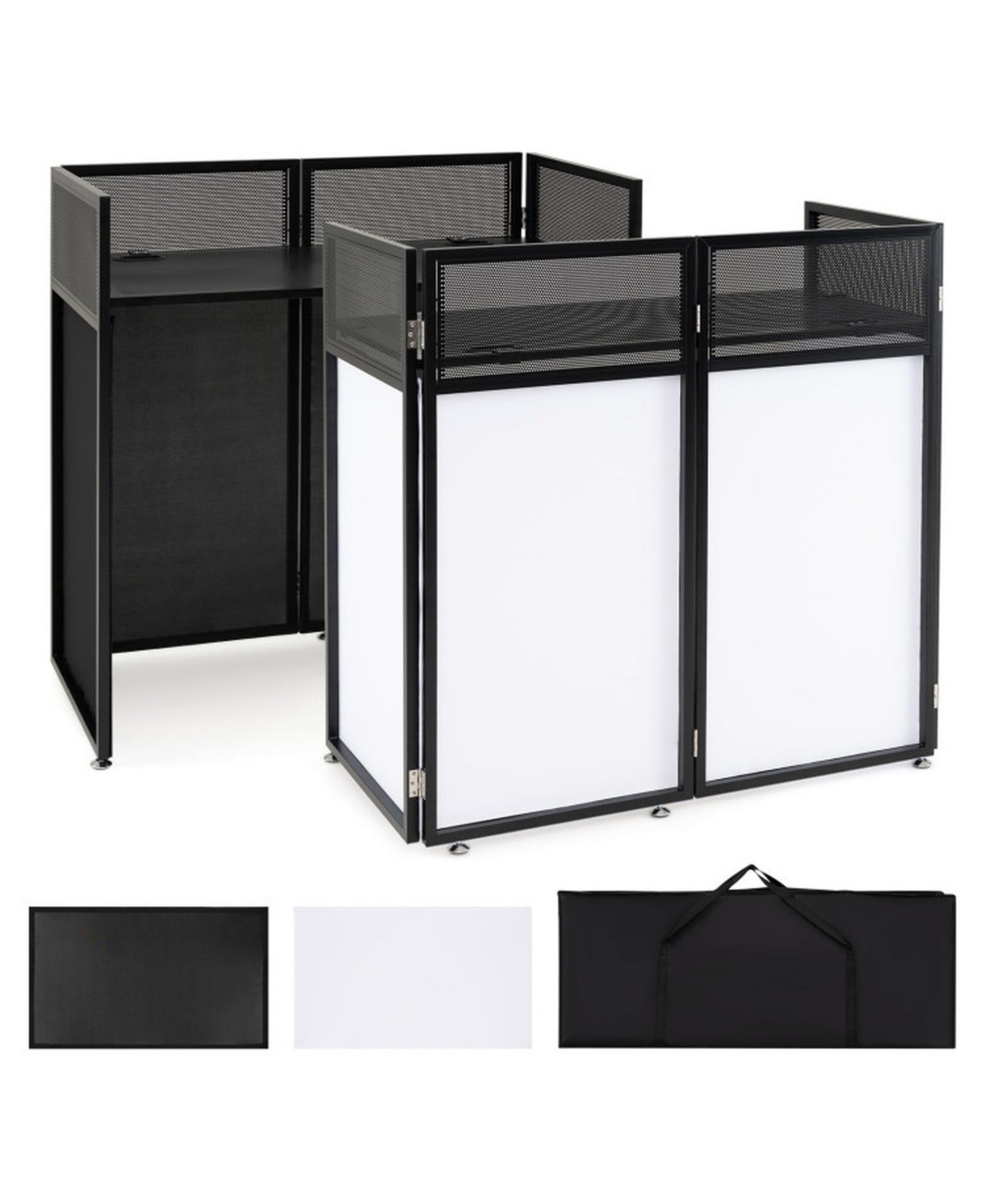 Gouun Portable Folding Dj Booth with Interchangeable Scrims - Black frame and scrims