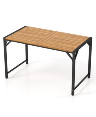51 Inch Acacia Wood Outdoor Dining Table with Umbrella Hole Table