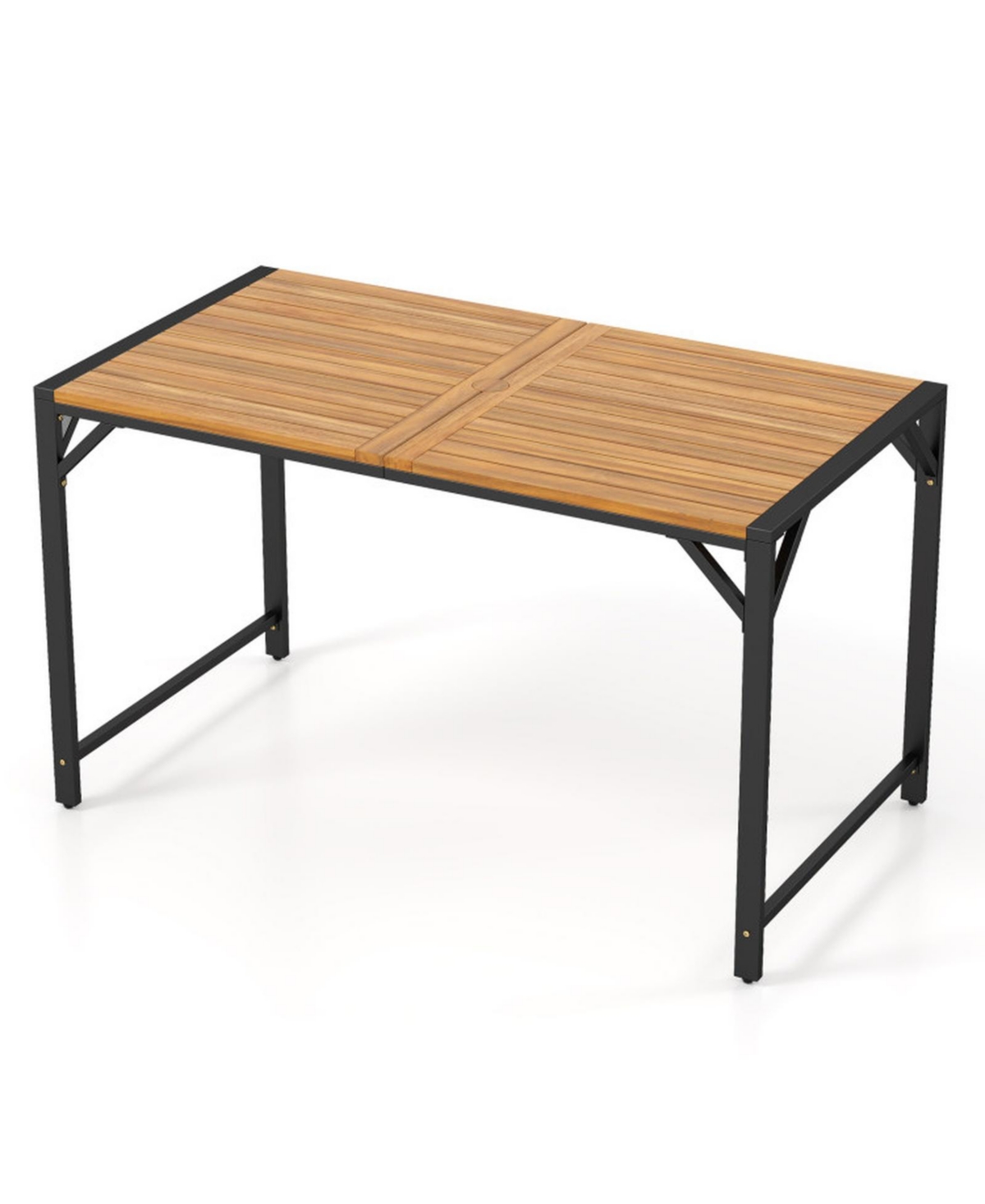 Gouun 51 Inch Acacia Wood Outdoor Dining Table with Umbrella Hole Table - Natural