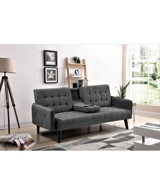 72" Convertible Sleeper Sofa Bed with Cup Holders and Table