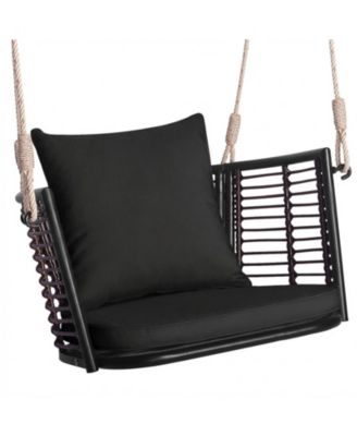 Rattan and Metal Hanging Porch Swing Chair with Zippered Cushions
