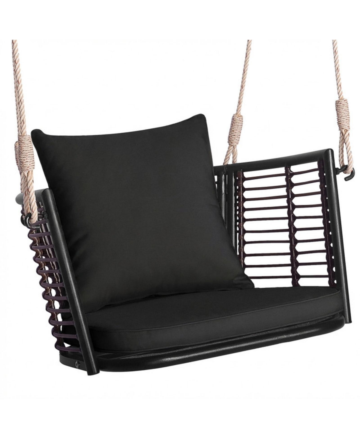 Sugift Rattan and Metal Hanging Porch Swing Chair with Zippered Cushions