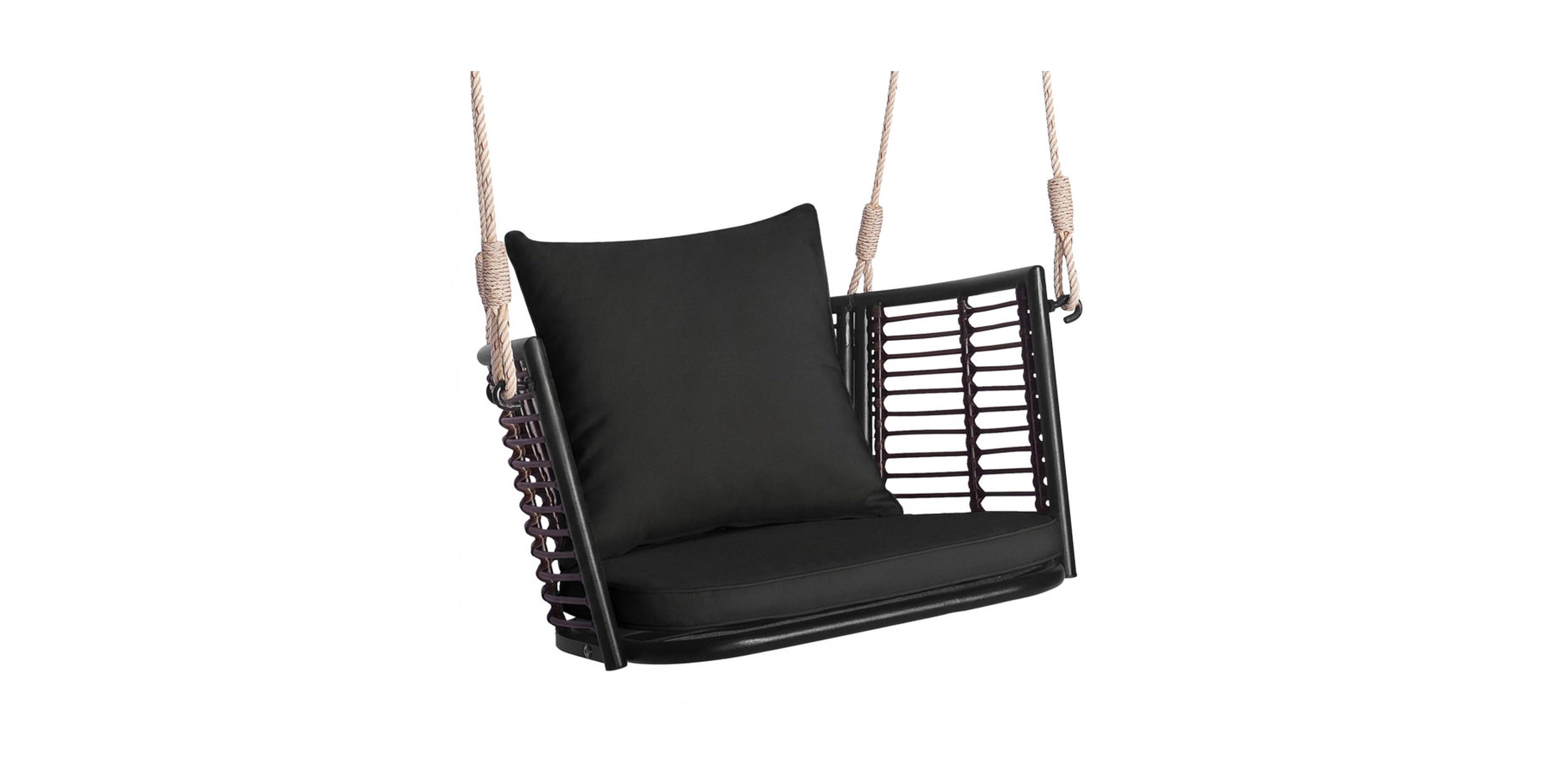 Sugift Rattan and Metal Hanging Porch Swing Chair with Zippered Cushions