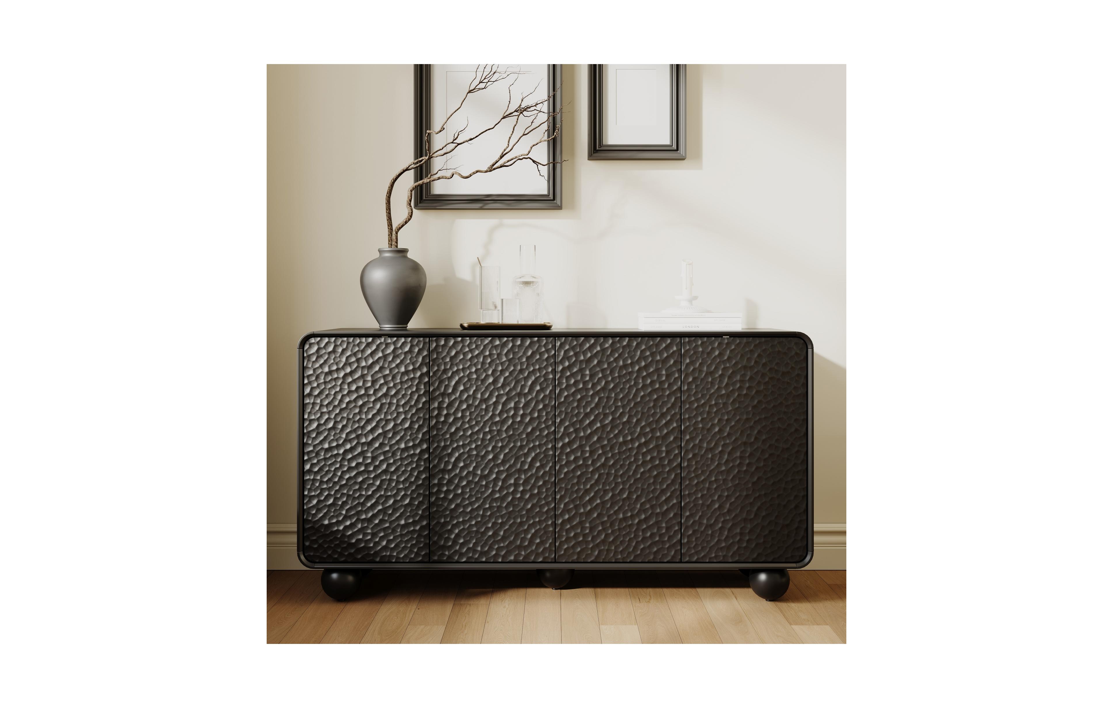 Clihome 59" Modern Sideboard Buffet, Curved Credenza with Honeycomb Textured Doors for Living Dining Room