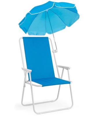 1 Pack Heavy Duty Steel Beach Chair with Umbrella, XL Size 15 Inch Seat Height Royal Blue, Oxford Cloth with Support Bar, Single