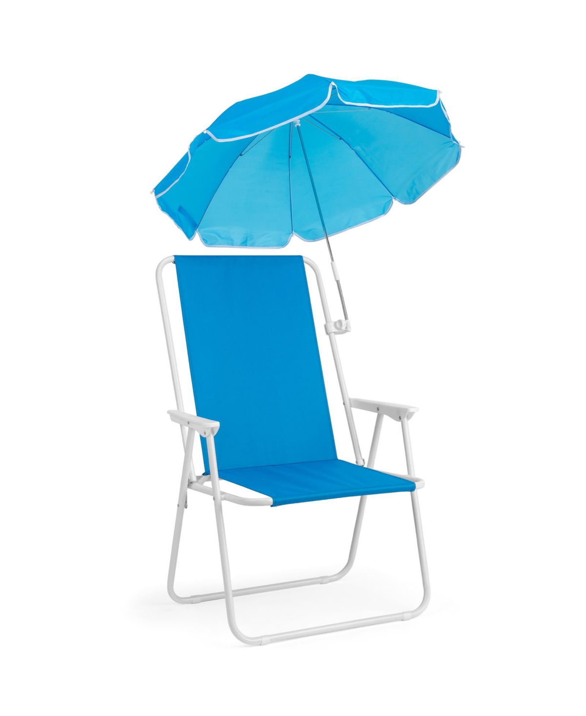 Sevorley 1 Pack Heavy Duty Steel Beach Chair with Umbrella, Xl Size 15 Inch Seat Height Royal Blue, Oxford Cloth with Support Bar, Single