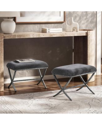 24.5" Modern Upholstered X-Base Ottoman with Metal Legs, Set of 2