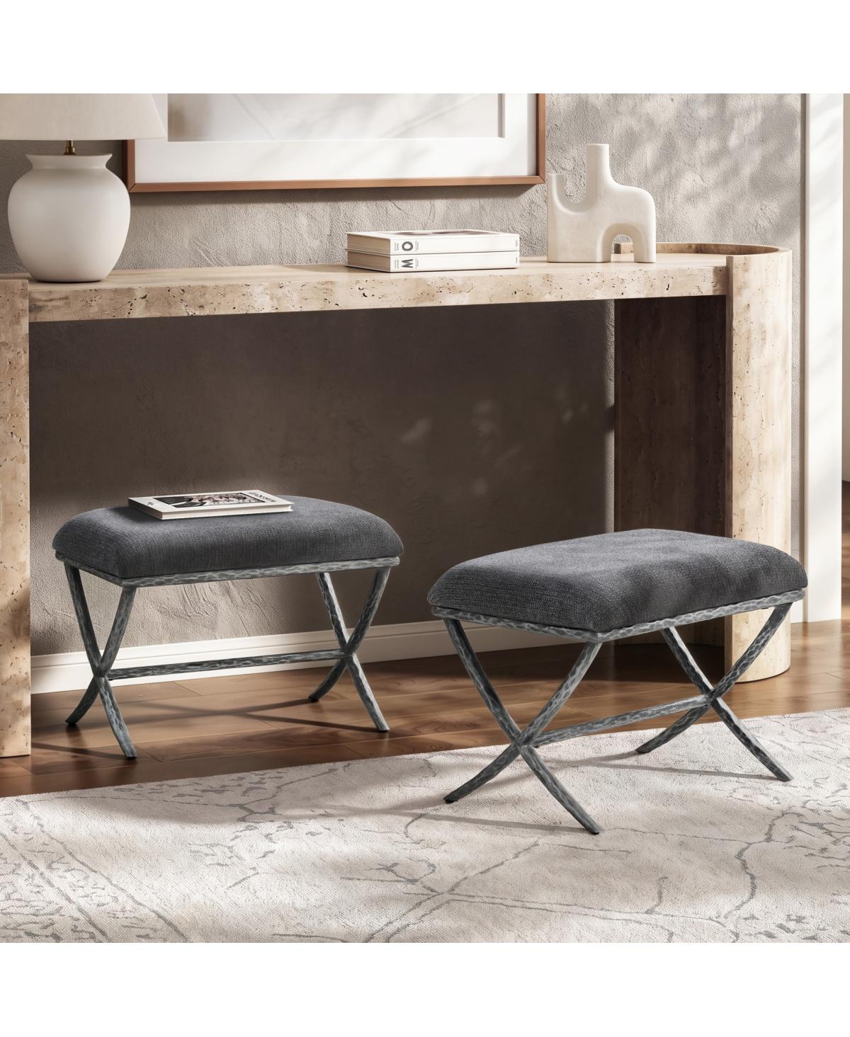 Streamdale Furniture 24.5" Modern Upholstered X-Base Ottoman with Metal Legs, Set of 2 - Gray
