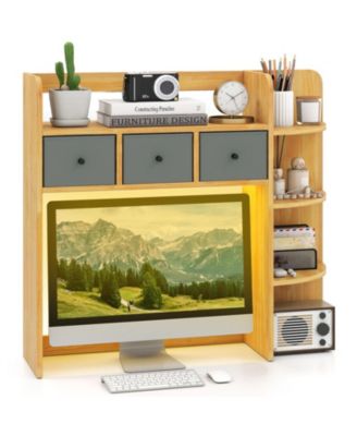 5-Tier Desktop Bookshelf with LED Lighting and 3 Removable Fabric Drawers