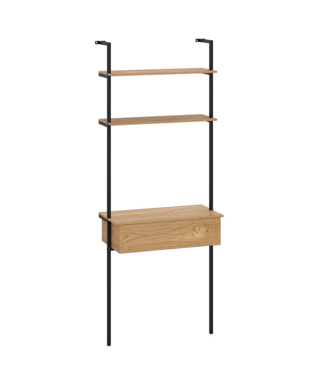 Gouun 4-Tier Ladder Bookshelf with Drawer and Metal Frame for Living Room - Natural