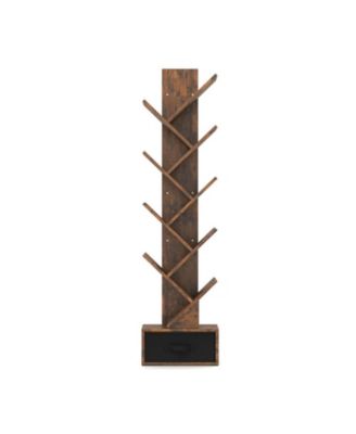 10-Tier Tree Bookshelf with Collapsible Drawer and Triangle Support