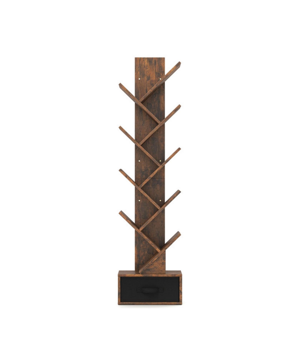 Gouun 10-Tier Tree Bookshelf with Collapsible Drawer and Triangle Support