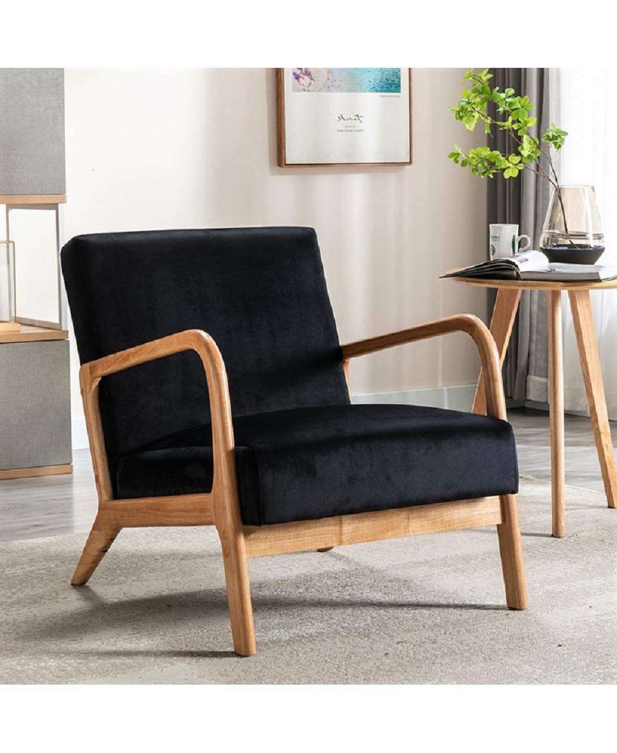 Streamdale Furniture Mid Century Modern Velvet Accent Chair with Espresso Finish - Black