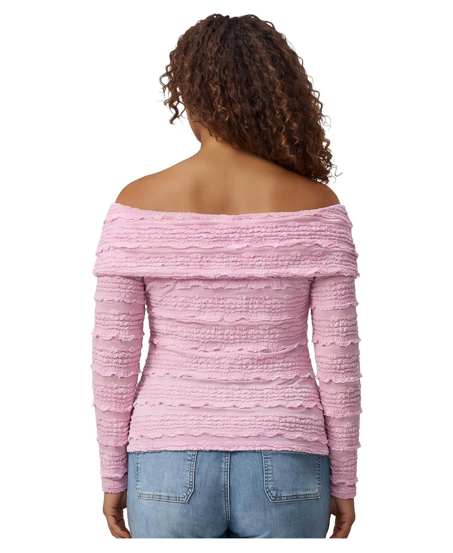 Женская блузка Torrid Plus Size Off-Shoulder Lace Knit Long-Sleeve, цвет: Сиреневый — фото 3