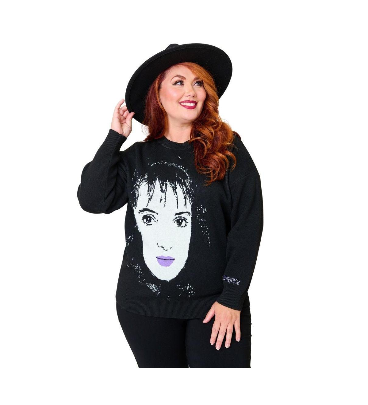 Plus Size Black & White Cat Long Sleeve Sweater - Black w/ graphic print