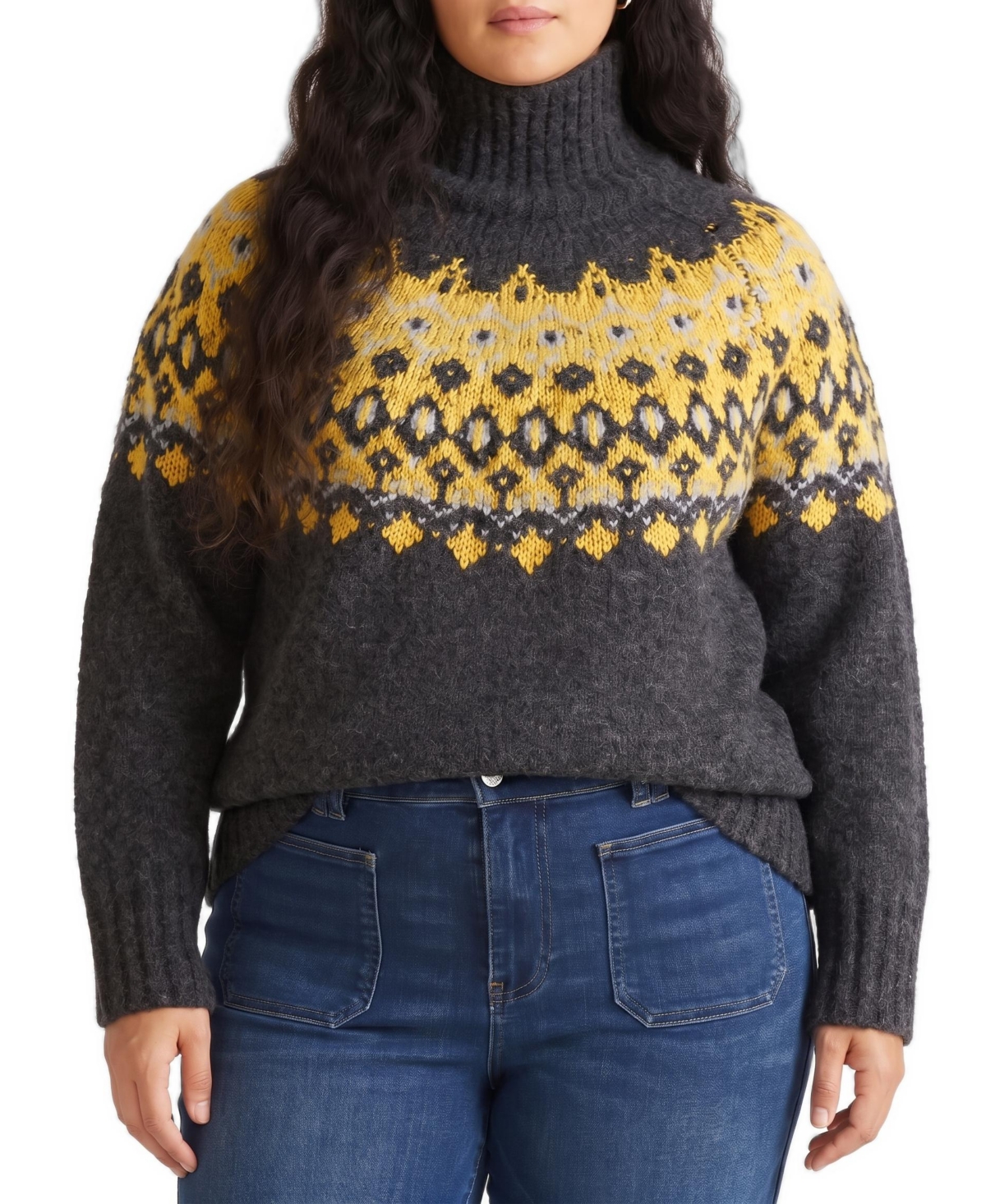 Universal Standard Plus Size Fair Isle Relaxed-Fit Turtleneck Sweater - Oak leaf fair isle