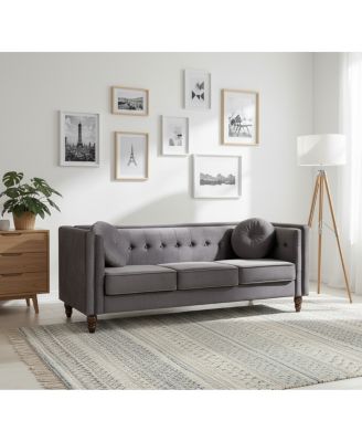 Classic Tufted Velvet Chesterfield Sofa with Wood Legs