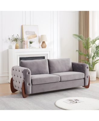 84" Classic Button-Tufted Velvet Sofa with Curved Wood Legs
