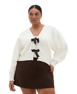 Plus Size Belle Bow Long-Sleeve Cardigan