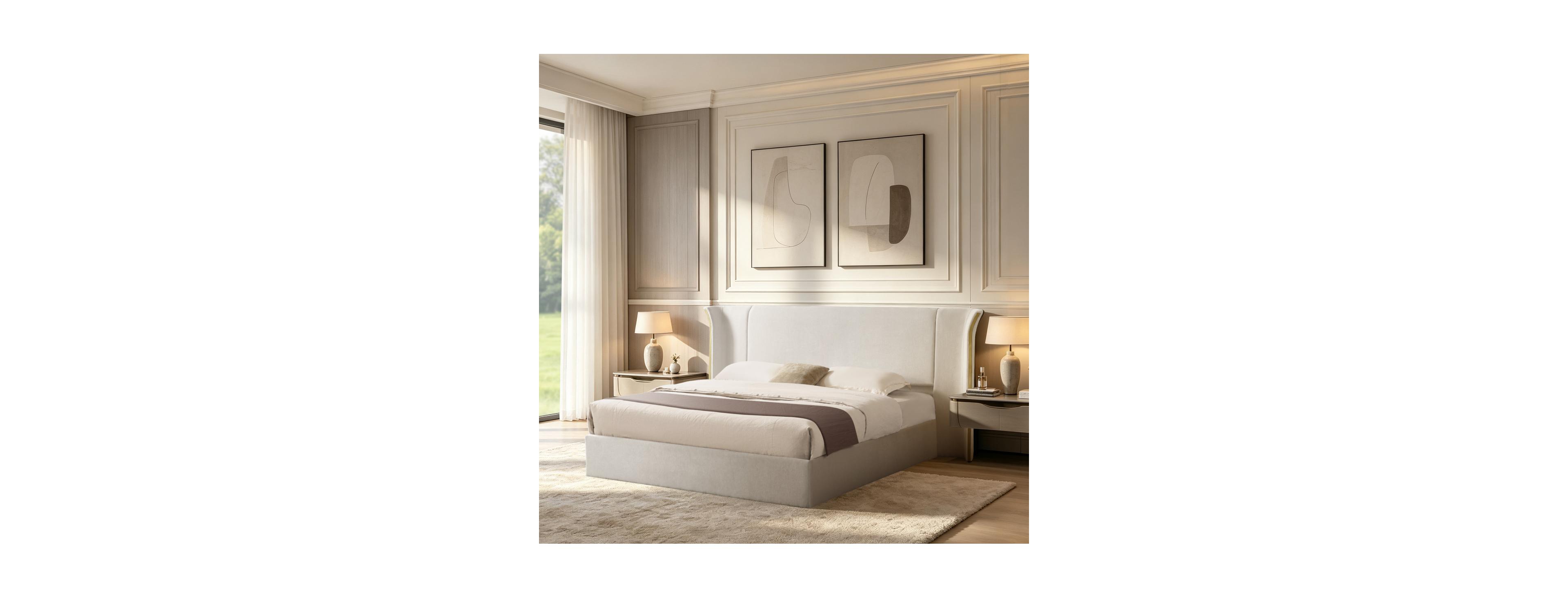 Streamdale Furniture Queen Size Chenille Wingback Upholstered Bed Frame with Padded Headboard