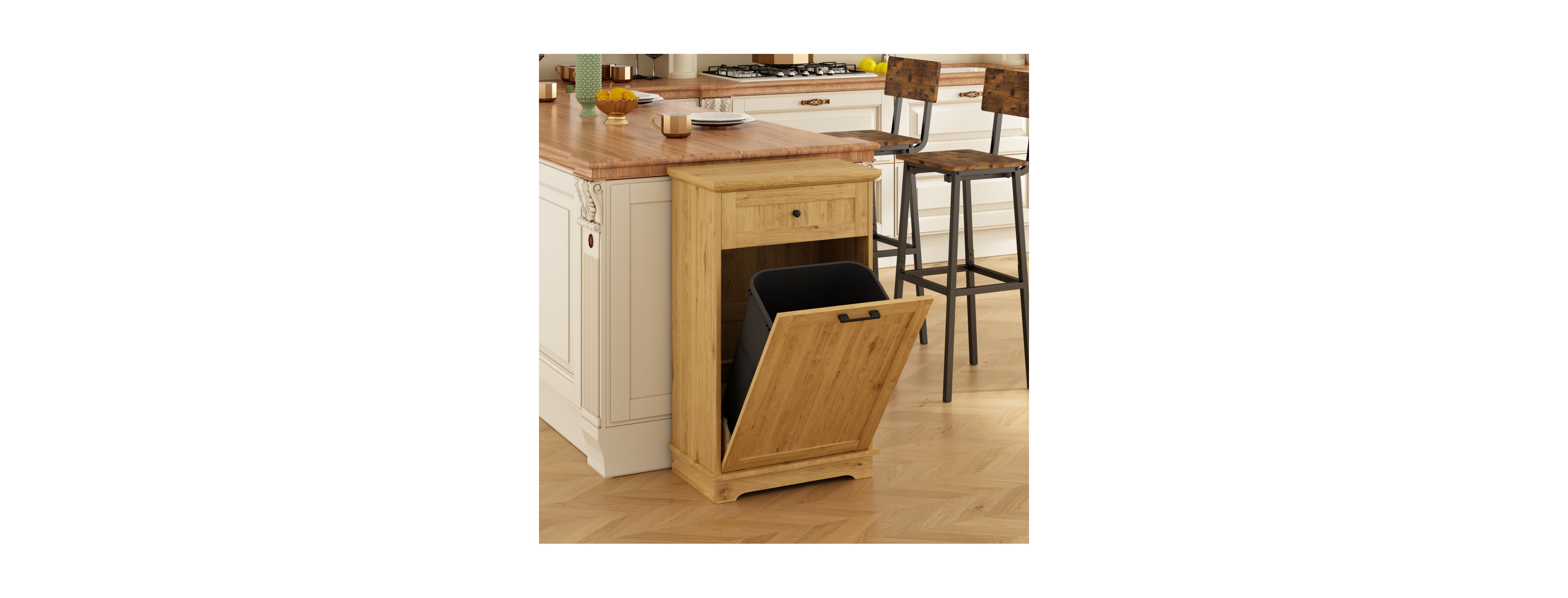 Streamdale Furniture 10 Gallon Tilt-Out Wood Trash Cabinet with Drawer