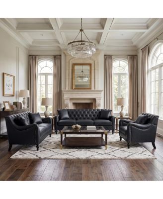 PU Leather 1+2+3 Piece Tufted Sofa Set with Solid Wood Frame