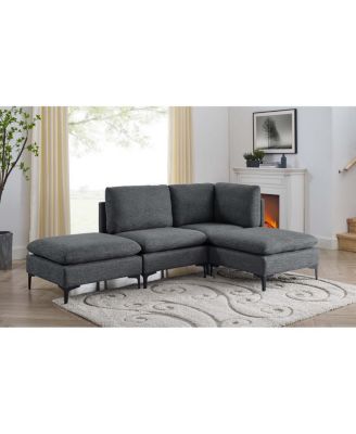 Linen Upholstered Modular Sectional with Metal Legs