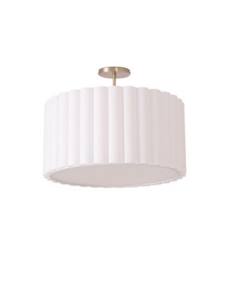 Scallop Semi-Flush Mount - Weathered Brass Steel, Linen Drum Shade, Dimmable, Bulb Included
