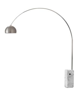 Iconic Arc Lamp - Satin Nickel,  Marble Base, Half Dome Satin Nickel Shade, Dimmable