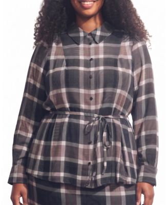 Plus Size Hermione Long-Sleeve Chiffon Flowy Hem Blouse