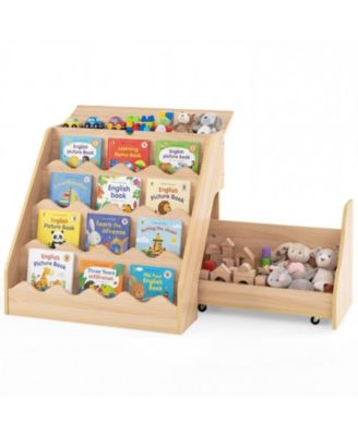 4-Tier Kids Bookshelf and Rolling Toy Storage Organizer