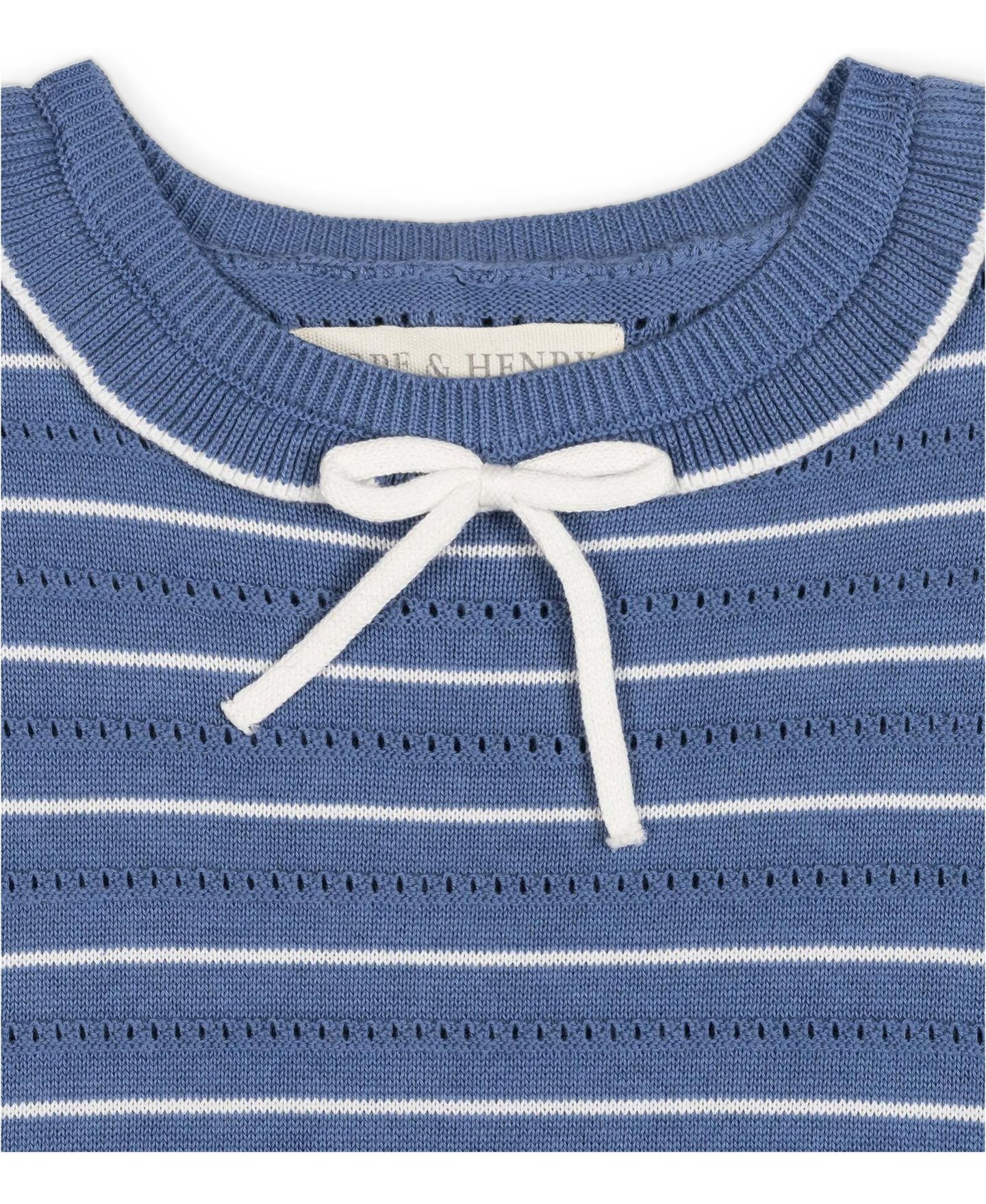 Платье Hope & Henry Organic Flutter-Sleeve Pleated Sweater Dress для девочек, цвет: Джинсовый синий полосатый — фото 3