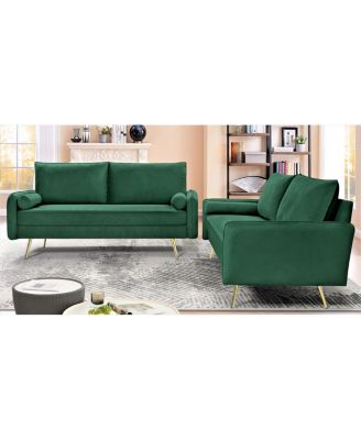2-Piece Modern Velvet Sofa and Loveseat Set with Gold Legs