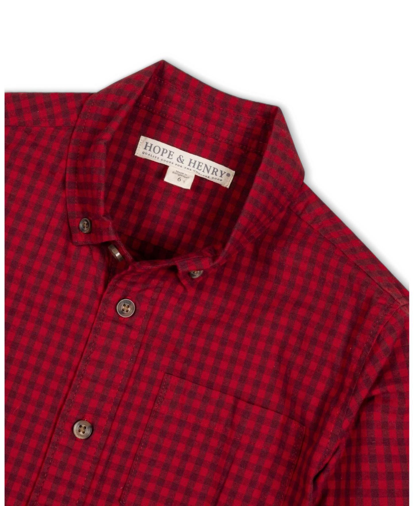 Рубашка Hope & Henry Small - XL Organic Cotton Stretch Poplin Button-Down Shirt для мальчиков, цвет: Красный в мелкую клетку — фото 2