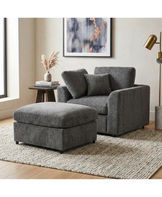 Chenille Accent Chair and Ottoman Set with Throw Pillow