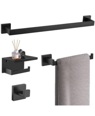 4Piece 24" Bathroom Hardware Set Towel Bar Holder Hook Toilet Paper Mount Accessories