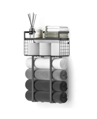 Bathroom Hardware Towel Rack Metal Wall Holder Storage Basket