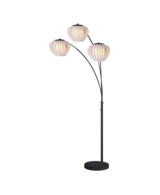 Bloom 3-Light Arc Floor Lamp - Nickel, Marble Base, Satin Shade, Dimmer