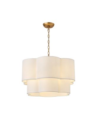 23 Inch Modern Fabric 2 Tier Scalloped Chandelier 6 Light Pendant Light with Adjustable Chain
