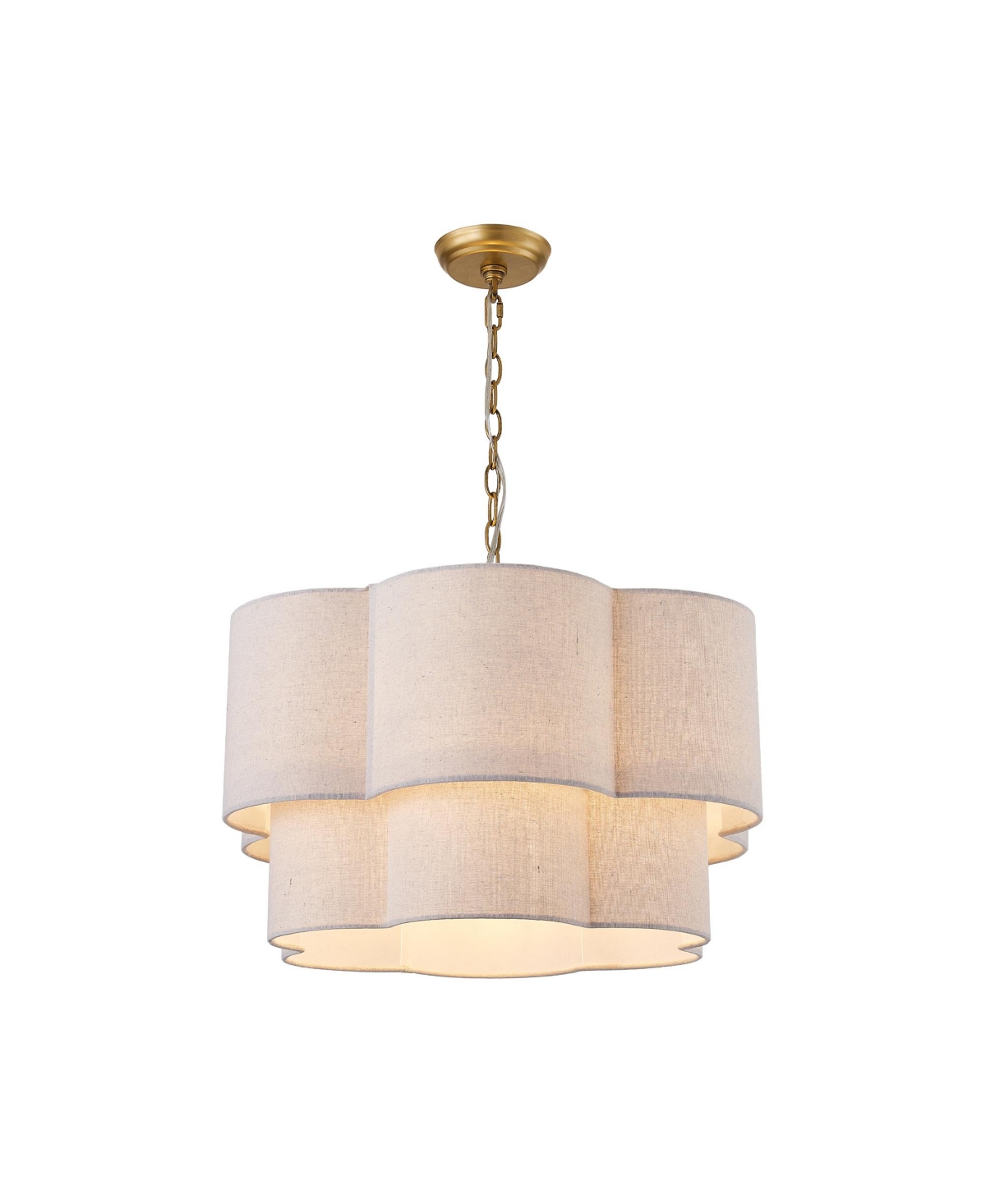 Parrot Uncle 23 Inch Modern Fabric 2 Tier Scalloped Chandelier 6 Light Pendant Fixture with Adjustable Chain