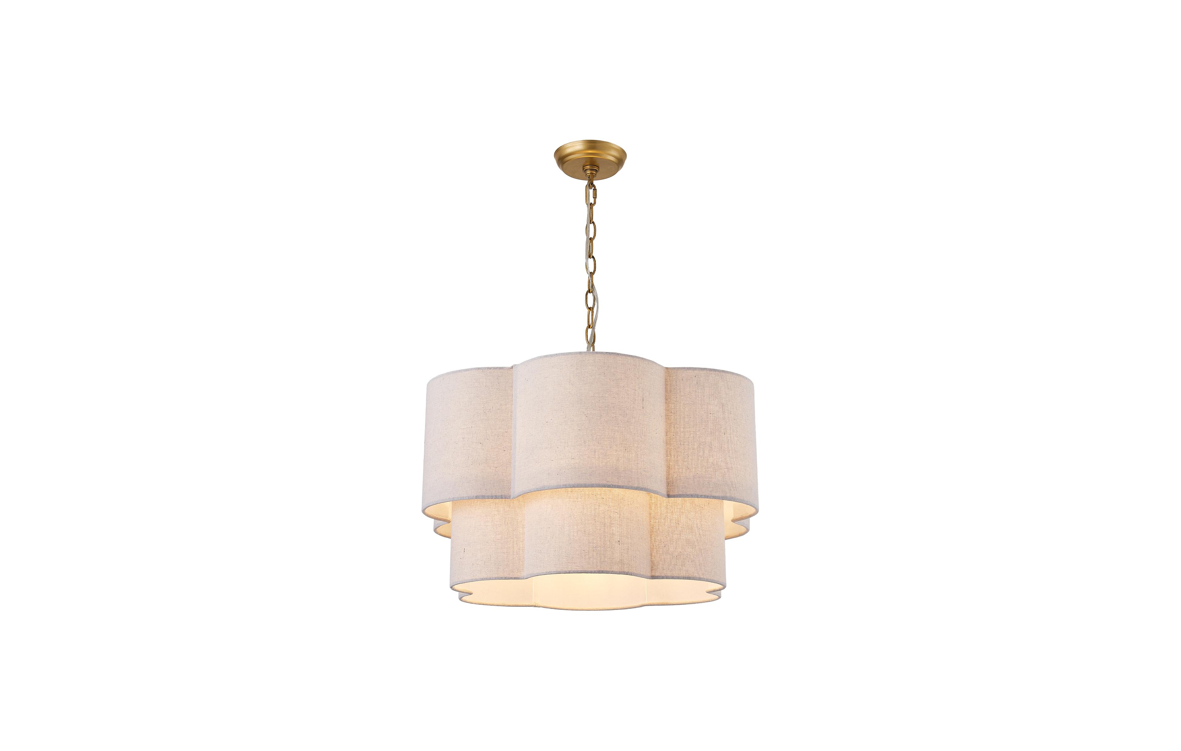 Parrot Uncle 23 Inch Modern Fabric 2 Tier Scalloped Chandelier 6 Light Pendant Fixture with Adjustable Chain