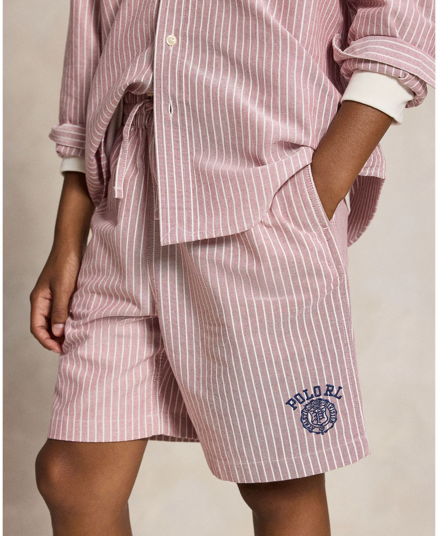Шорты Polo Ralph Lauren Big Fit Striped Cotton Oxford для мальчиков, цвет: Бордовый белый — фото 3